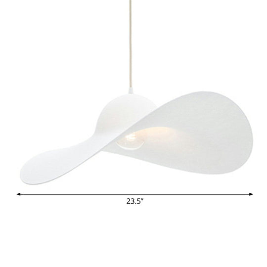 Stylish Minimalist Wide-Brimmed Hat Pendant Lamp - Pu Single Hanging Light For Living Room White /