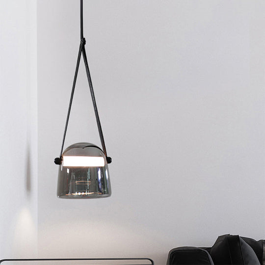 Smoke Grey Glass Pendulum Light With Nordic Design And Adjustable Strap