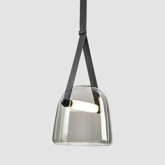 Smoke Grey Glass Pendulum Light With Nordic Design And Adjustable Strap Gray