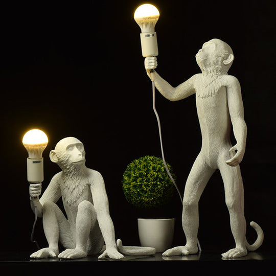 Monkey Resin Night Light Decorative Table Lamp With Naked Bulb Design