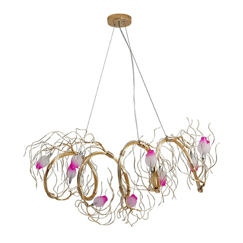 Nordic 8-Light Chandelier with Gold Branch and Glass Rose Pendant for Dining Room