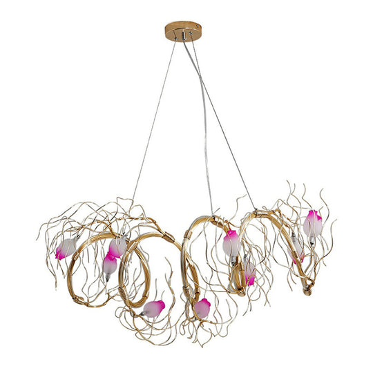 Nordic 8-Light Chandelier with Gold Branch and Glass Rose Pendant for Dining Room