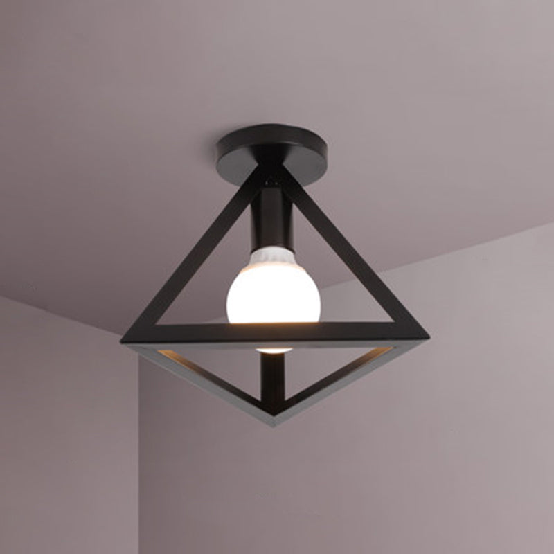 Industrial Metal Triangular Semi Flush Ceiling Light Fixture - 1 Head Aisle Mount