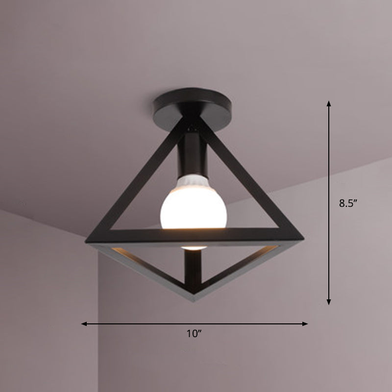 Industrial Metal Triangular Semi Flush Ceiling Light Fixture - 1 Head Aisle Mount