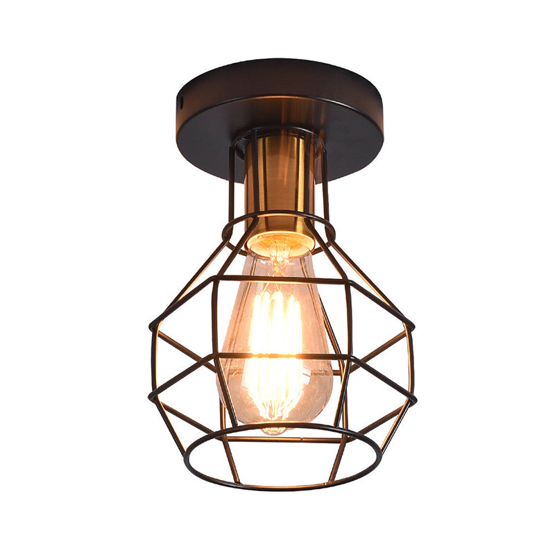 Industrial Ball Cage Ceiling Light - Semi Flush Mount Black