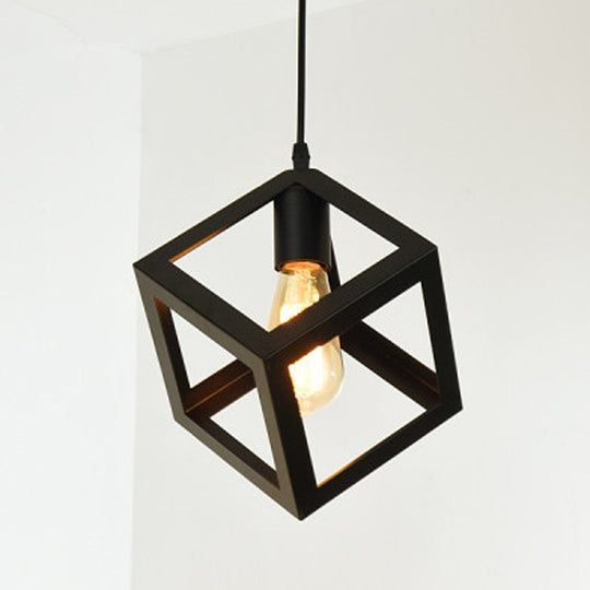 Metal Black Geometric Cage Pendant Light - Industrial Style Ceiling Lamp