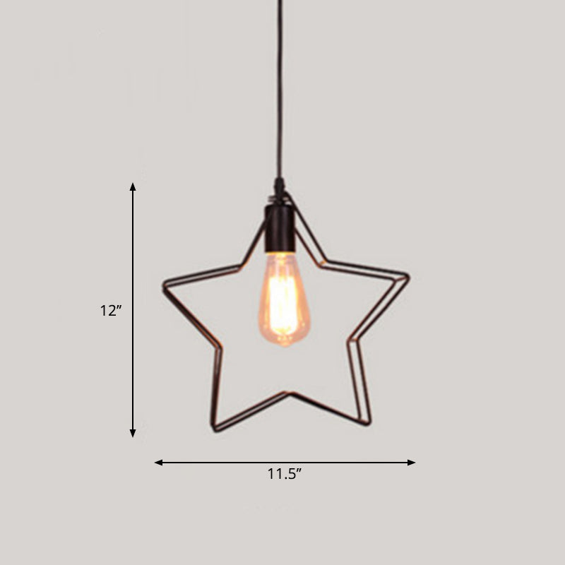 Industrial Style Single Geometrical Cage Pendant Light With Metal Black Finish / Star