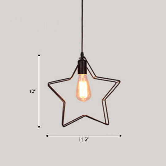 Industrial Style Single Geometrical Cage Pendant Light With Metal Black Finish / Star