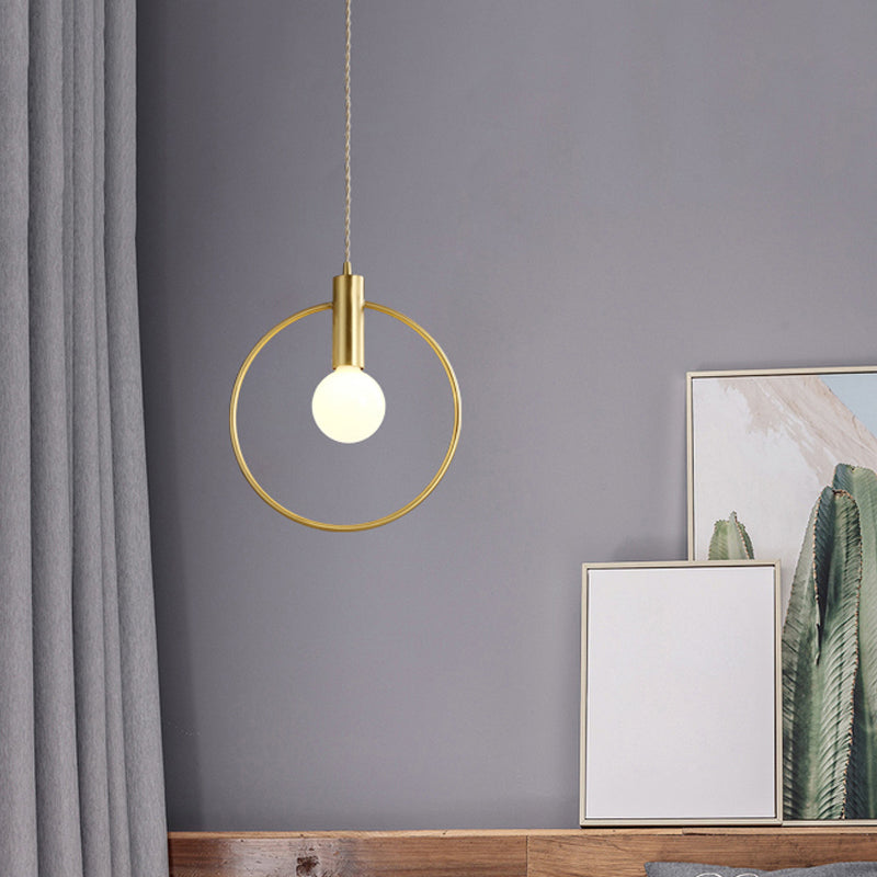 Minimalist Gold Pendant Lamp With Bulb Ring Pendulum For Bedroom