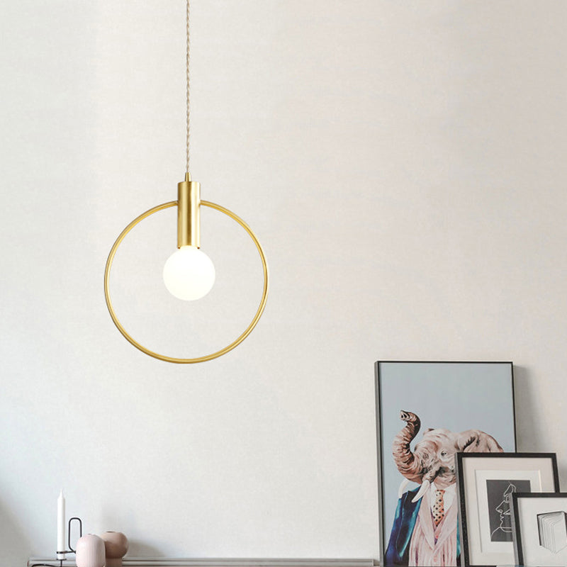 Minimalist Gold Pendant Lamp with Ring Pendulum and Bulb for Bedroom