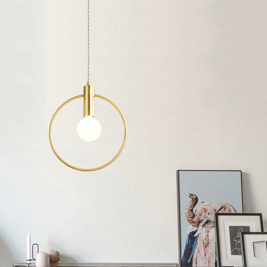 Minimalist Gold Pendant Lamp With Bulb Ring Pendulum For Bedroom