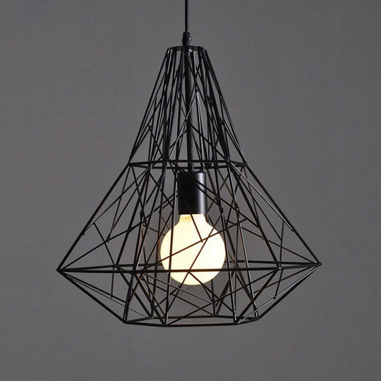 Wire Cage Pendant Light - Black Metal Ceiling Lamp for Restaurants