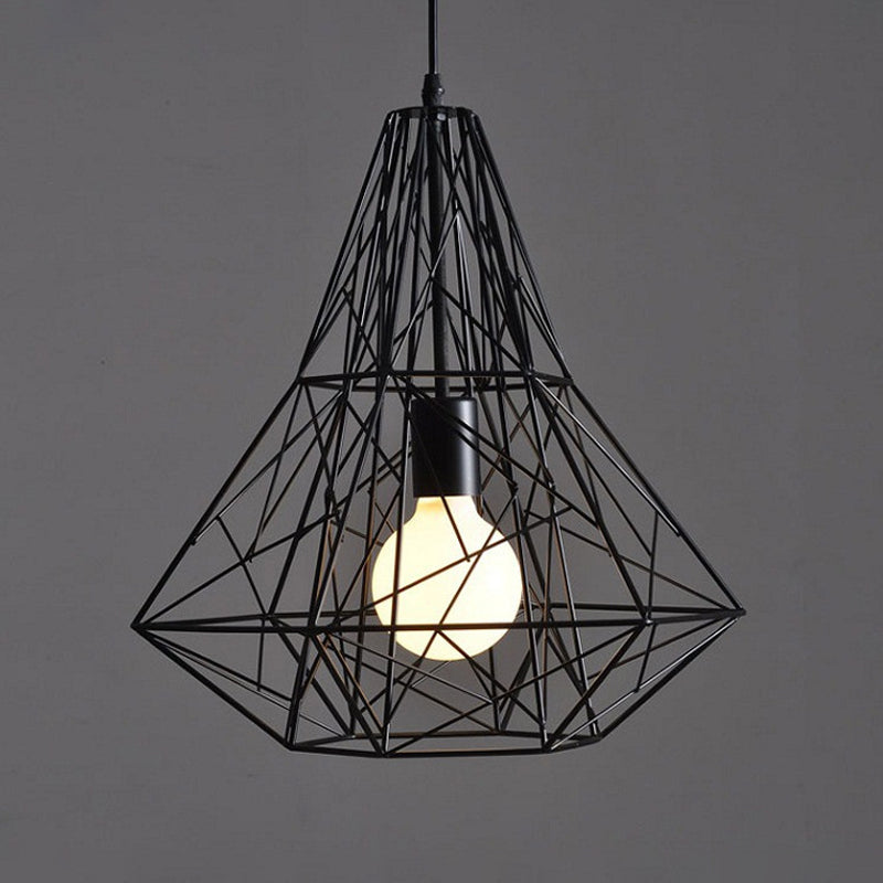 Wire Cage Pendant Lighting - Loft Style Black Metal 1 Head Ideal For Restaurants