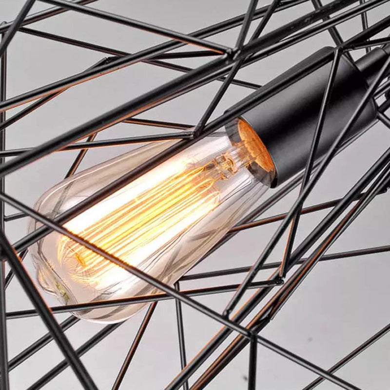 Wire Cage Pendant Light - Black Metal Ceiling Lamp for Restaurants