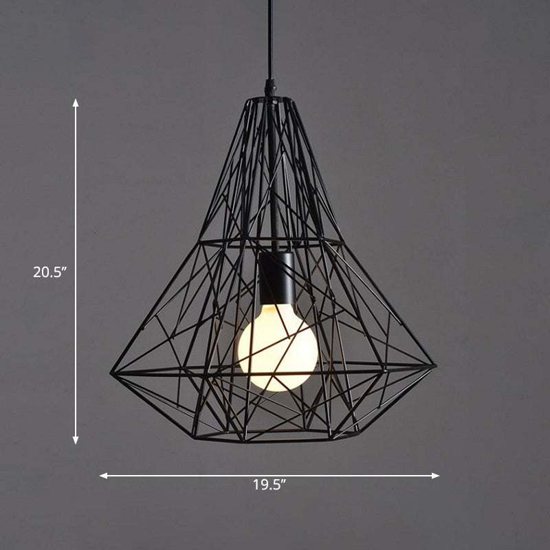 Wire Cage Pendant Light - Black Metal Ceiling Lamp for Restaurants