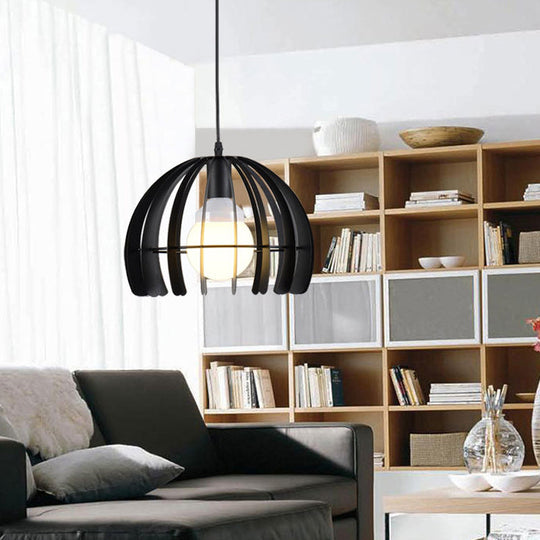 Hemisphere Pendant Lamp: Elegant Factory Black Metal Hanging Light For Living Room