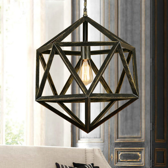 Geometric Industrial Hanging Lamp With Black Metal 1-Bulb Ceiling Pendant Light / 14