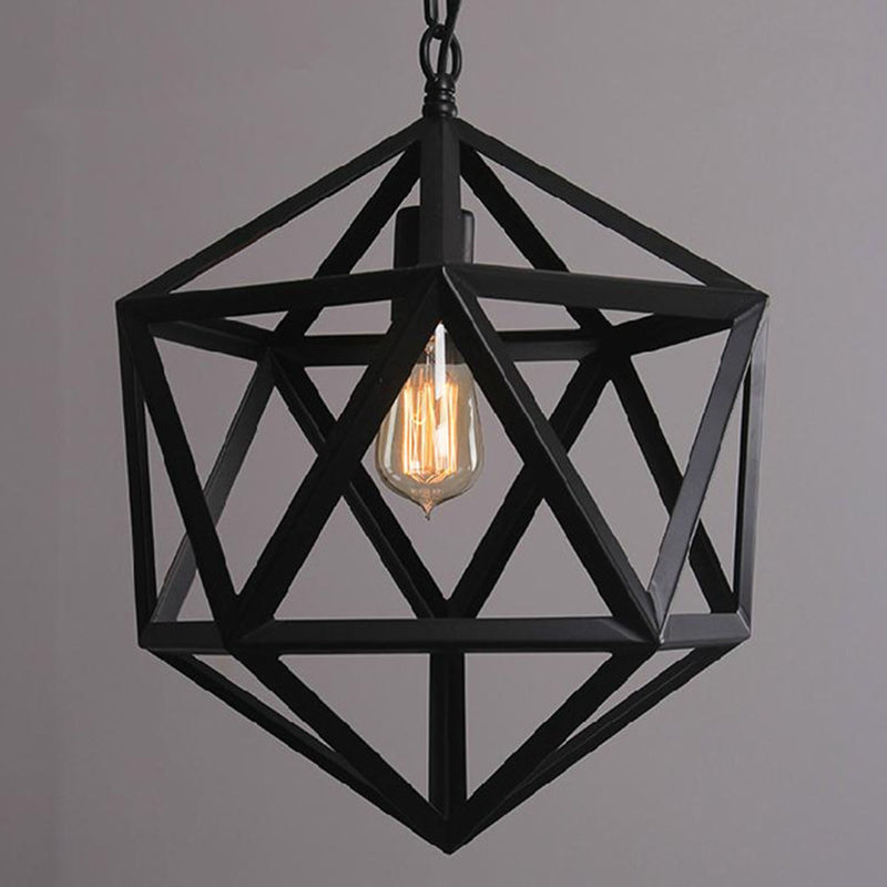 Geometric Industrial Hanging Lamp - 1-Bulb Metal Pendant Light (Black)