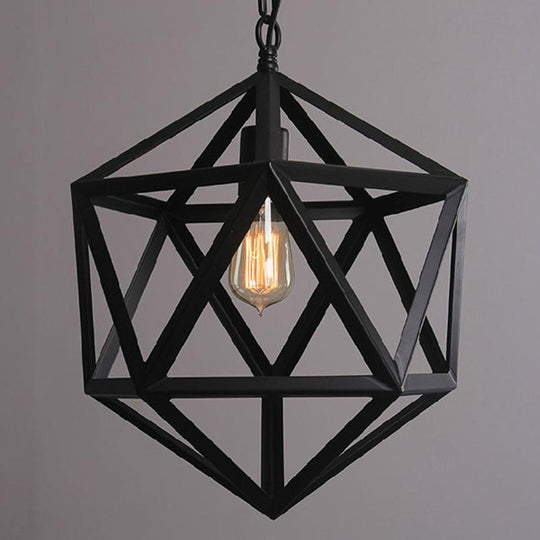 Geometric Industrial Hanging Lamp With Black Metal 1-Bulb Ceiling Pendant Light