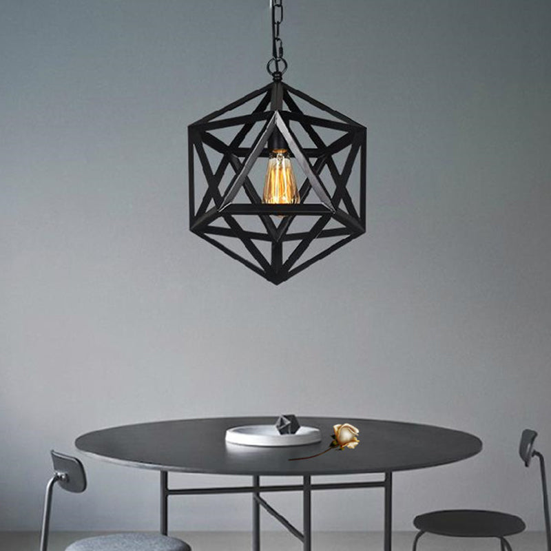 Geometric Industrial Hanging Lamp - 1-Bulb Metal Pendant Light (Black)