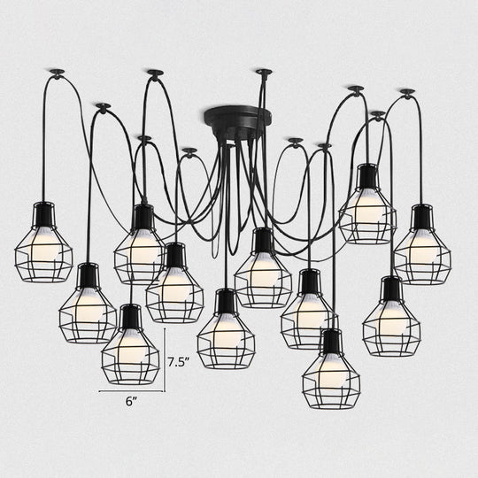 Industrial Black Iron Wire Ball Cage Pendant Lamp for Dining Room