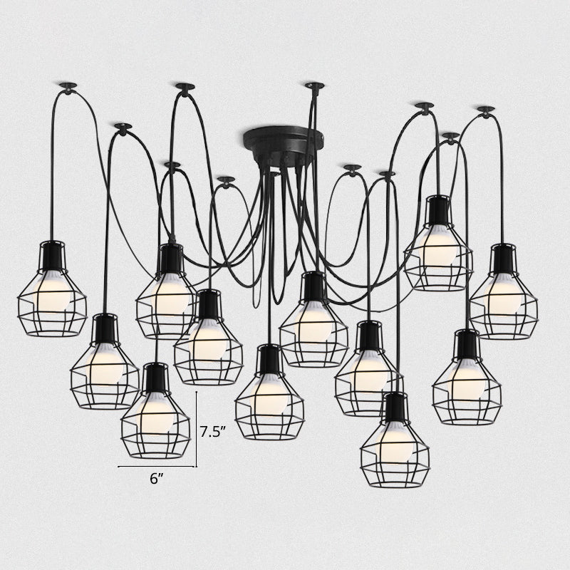 Black Industrial Wire Ball Cage Pendant Lamp Dining Room Swag Lighting 12 /