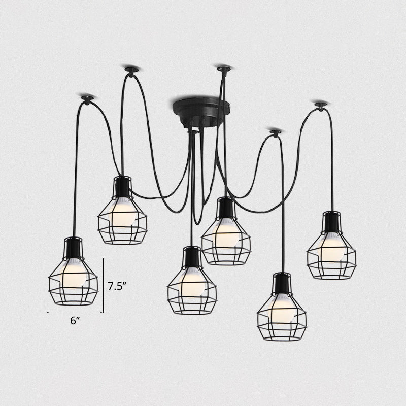 Black Industrial Wire Ball Cage Pendant Lamp Dining Room Swag Lighting 6 /