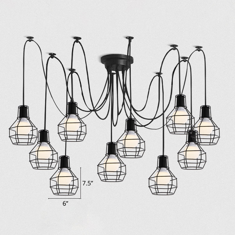 Black Industrial Wire Ball Cage Pendant Lamp Dining Room Swag Lighting 8 /