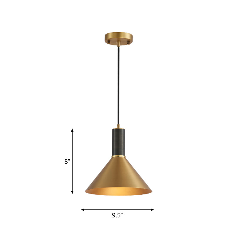 Minimalist Metal Brass Cone Pendant Light Fixture - 1-Light Dining Room Suspension