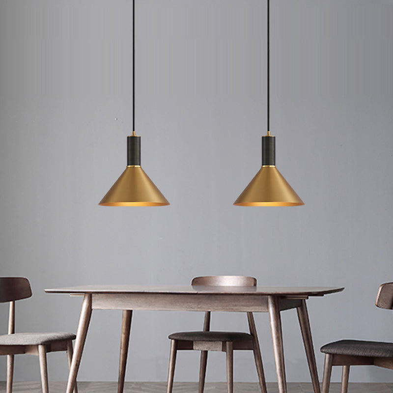 Minimalist Metal Brass Cone Pendant Light Fixture - 1-Light Dining Room Suspension