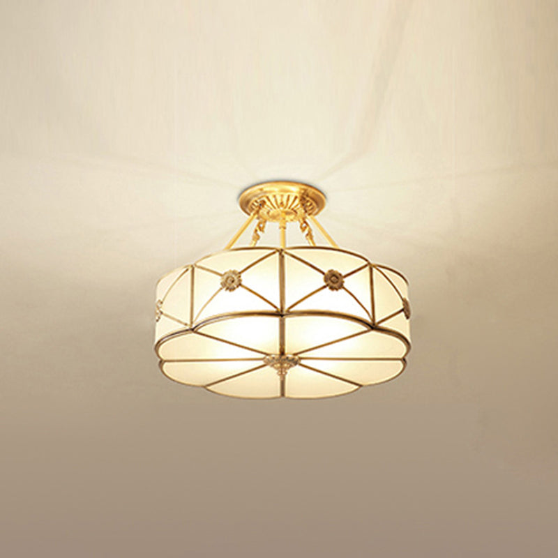 Vintage Gold Chandelier Pendant With Frosted White Glass For Flower-Themed Dining Room Ceiling Light