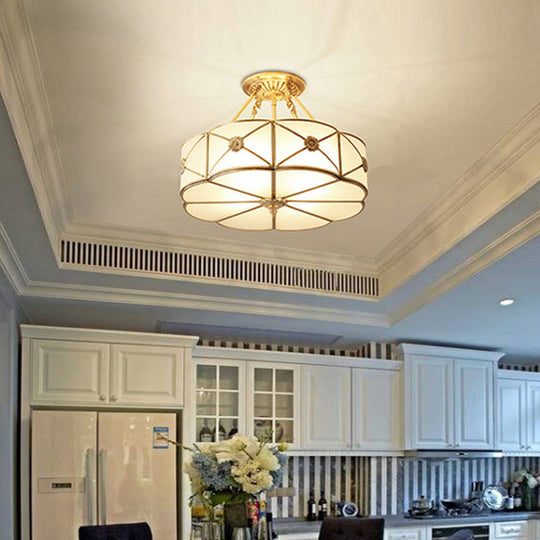 Vintage Gold Chandelier Pendant With Frosted White Glass For Flower-Themed Dining Room Ceiling Light