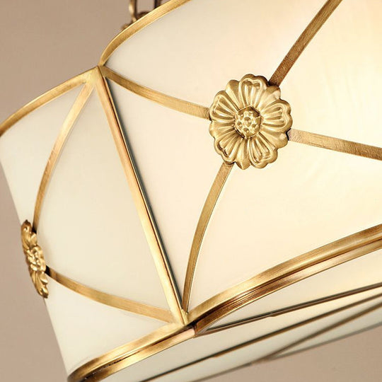 Vintage Gold Chandelier Pendant With Frosted White Glass For Flower-Themed Dining Room Ceiling Light