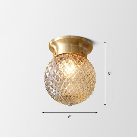 Geometric Ceiling Lamp: Colonial Style 1 Bulb Brass Frame Transparent Glass