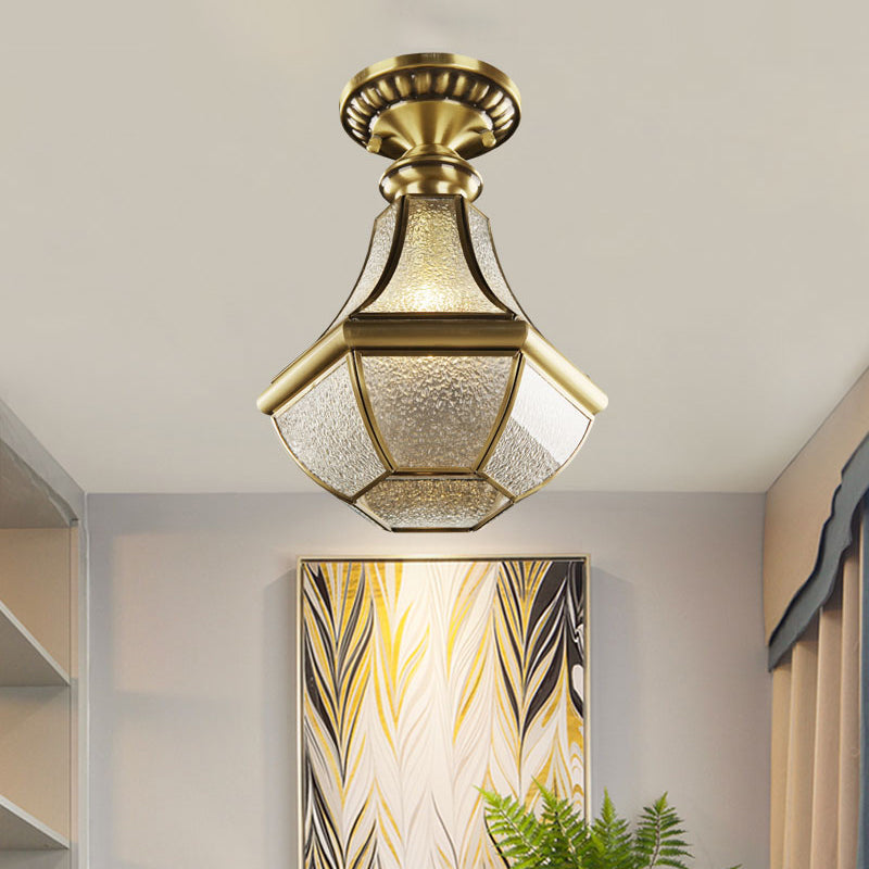 Antiqued Bronze Pear Shaped Ceiling Lamp With Textured Glass