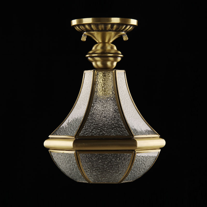 Antiqued Bronze Pear Shaped Ceiling Lamp With Textured Glass