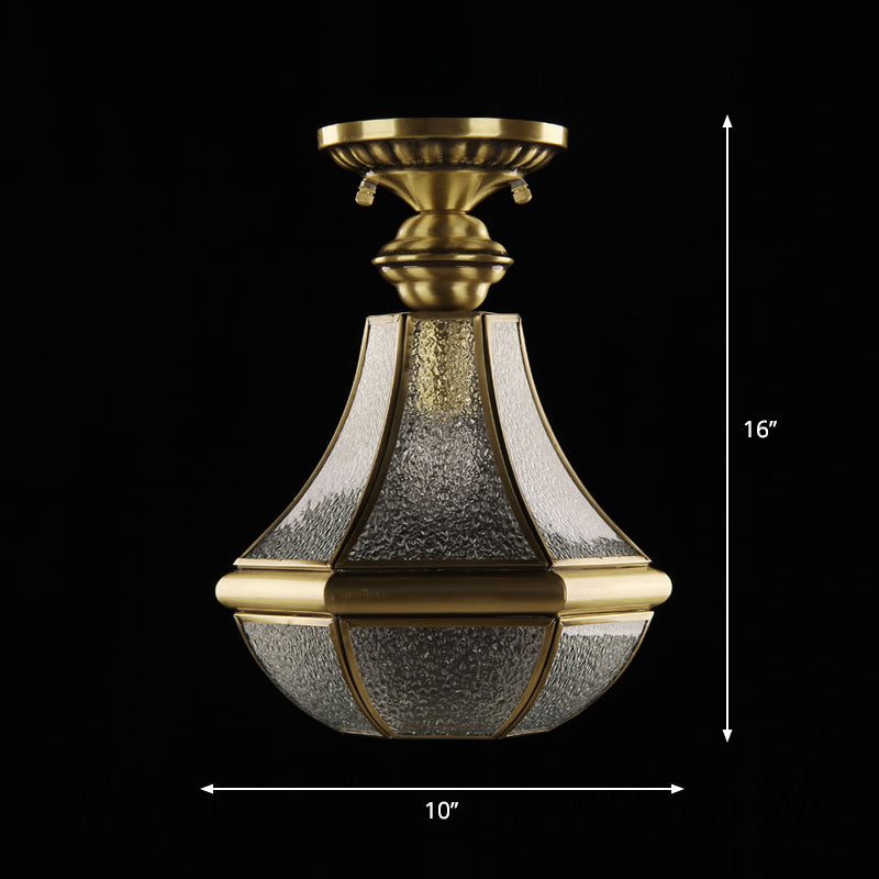 Antiqued Bronze Pear Shaped Ceiling Lamp With Textured Glass