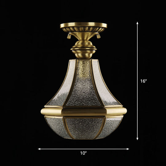 Antiqued Bronze Pear Shaped Ceiling Lamp With Textured Glass