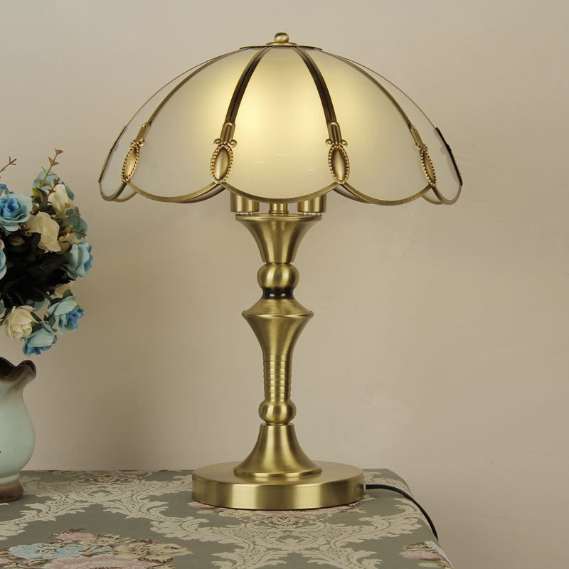 Minimalist Opal Frosted Glass Bedroom Table Lamp - Brass Flower Nightstand Light