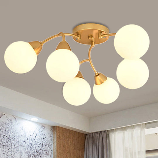 Modernist Amber/Cream/Smoky Glass Semi Flush Lamp - Gold Led Lighting Fixture 6 / Cream