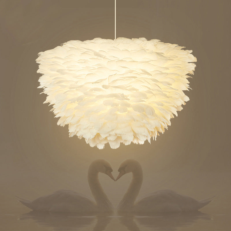 Minimalist White Floral Pendant Chandelier With Feather Suspension Lighting For Dining Room / 13