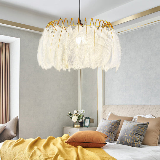 Feather Hanging Lamp: White Chandelier Light For Living Room