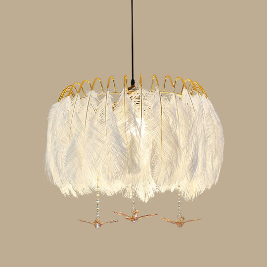 Modern White Feather Hanging Chandelier for Living Room