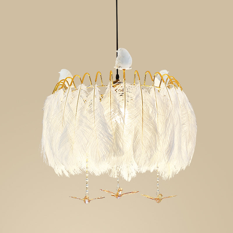 Modern White Feather Hanging Chandelier for Living Room