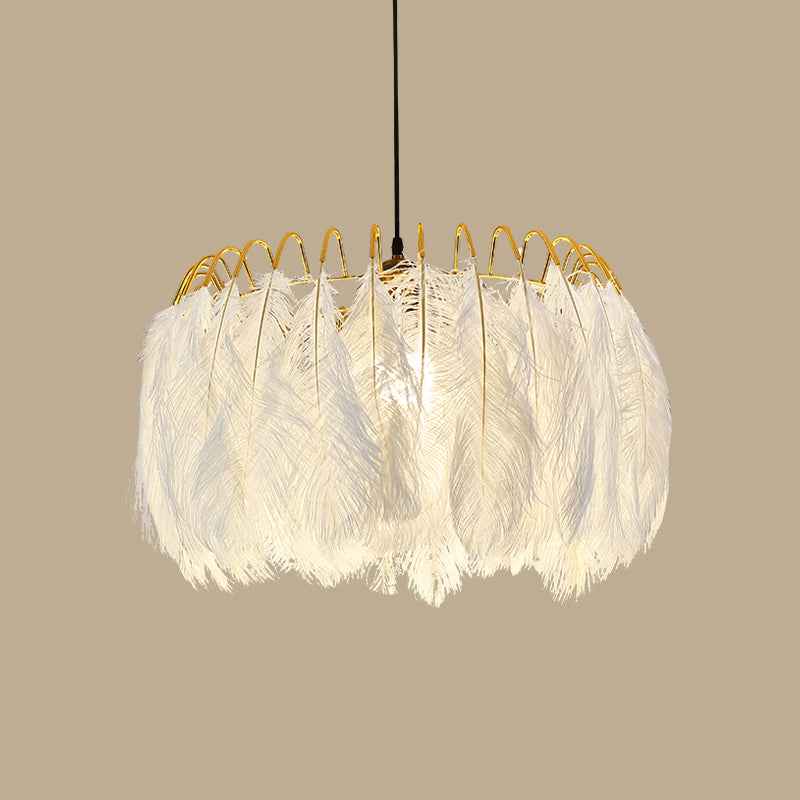 Feather Hanging Lamp: White Chandelier Light For Living Room / 19.5 Without Crystal