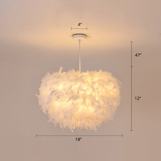 White Goose Feather Dome Ceiling Light Fixture - Elegant Pendant for Bedroom