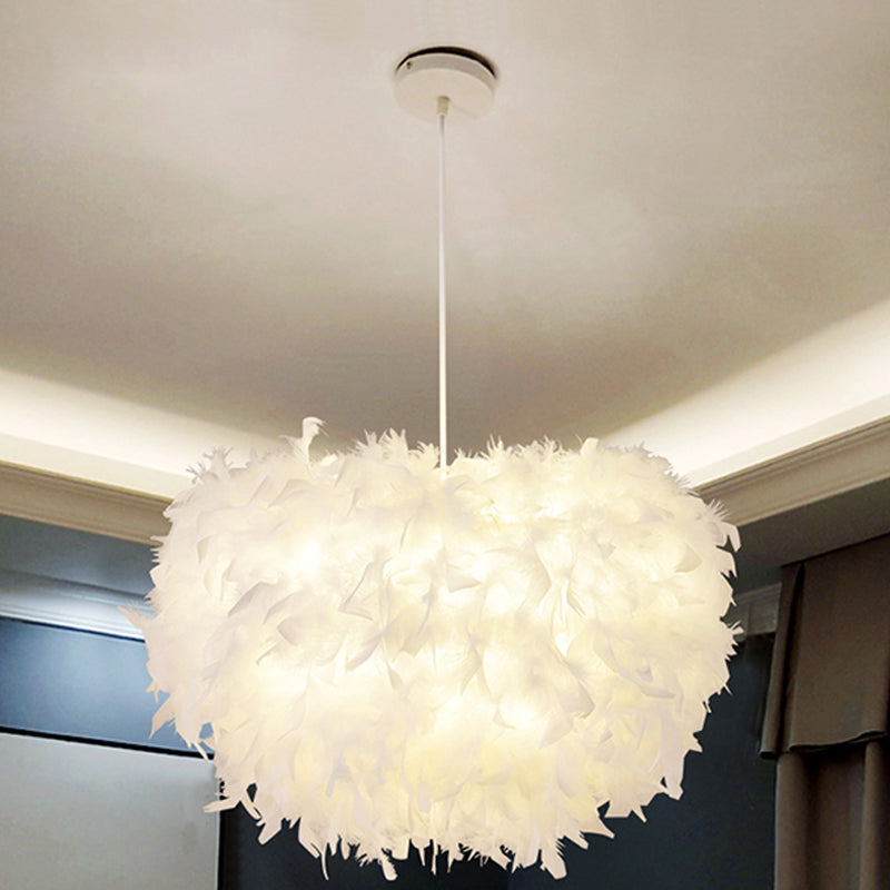 Simplicity White Goose Feather Dome Pendant Ceiling Light Perfect For Bedroom Decor