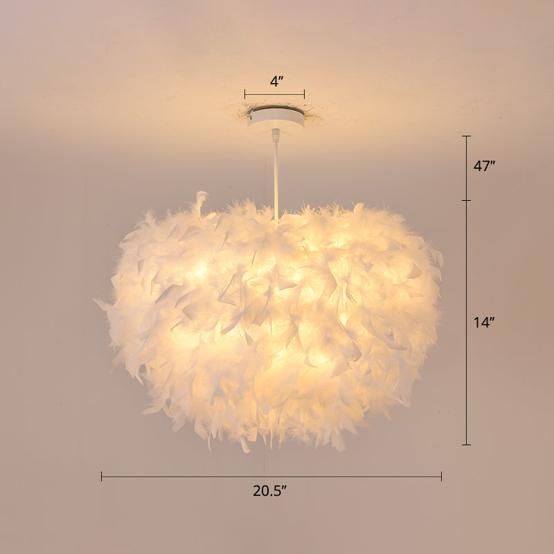 Simplicity White Goose Feather Dome Pendant Ceiling Light Perfect For Bedroom Decor / 20.5