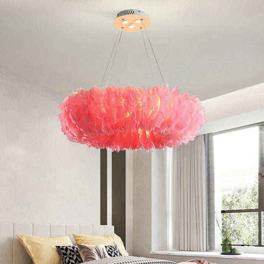 Nordic Feather Loop Chandelier Pendant- Stylish Dining Room Lighting Fixture Pink / 16