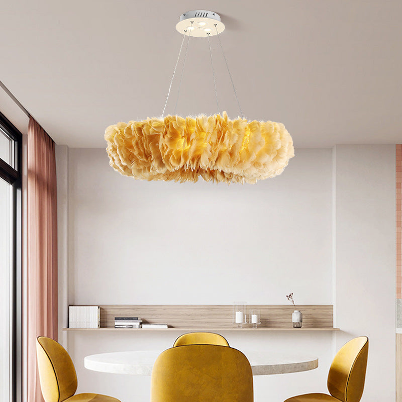 Feather Chandelier Pendant - Nordic Loop Design for Dining Room Lighting